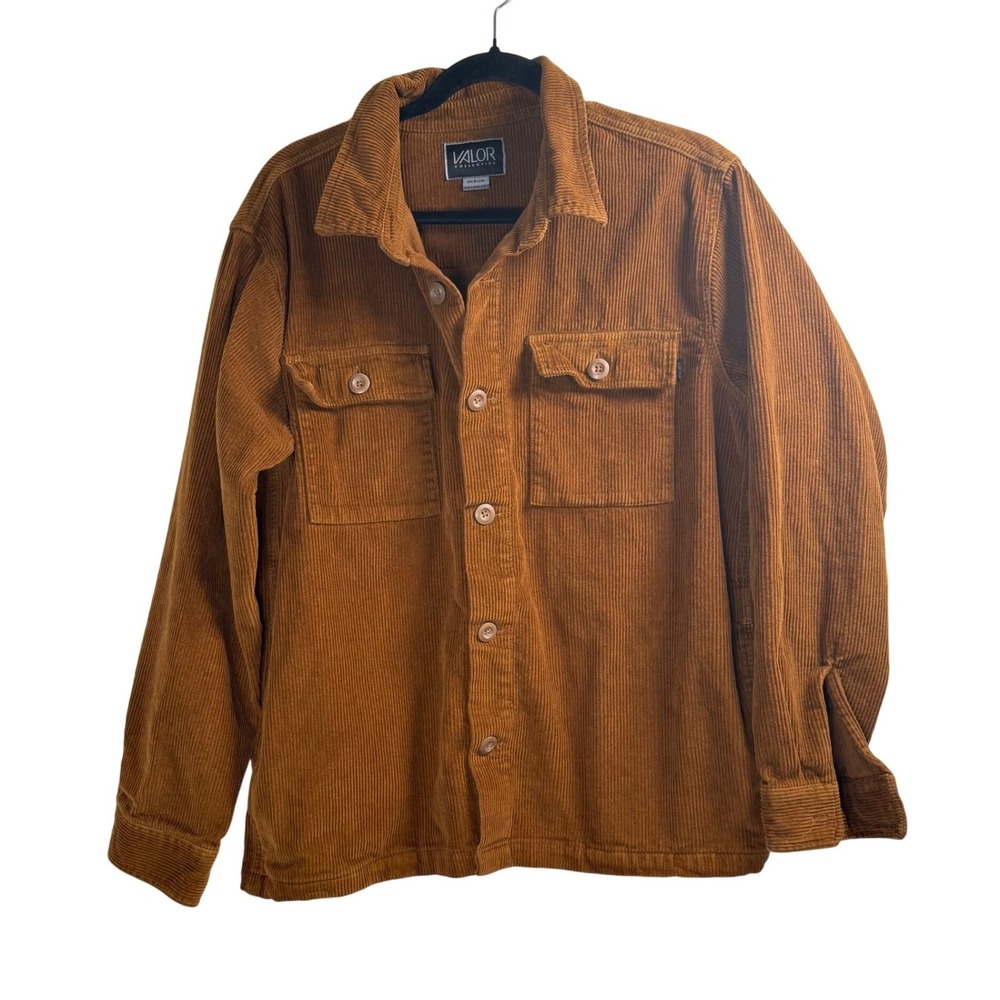 Men's Valor Corduroy Button Up Shirt Jacket Casual Long Sleeve Warm Brown Size M